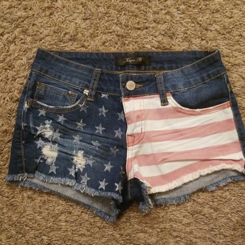 American Flag Jean Shorts Size XS red white blue